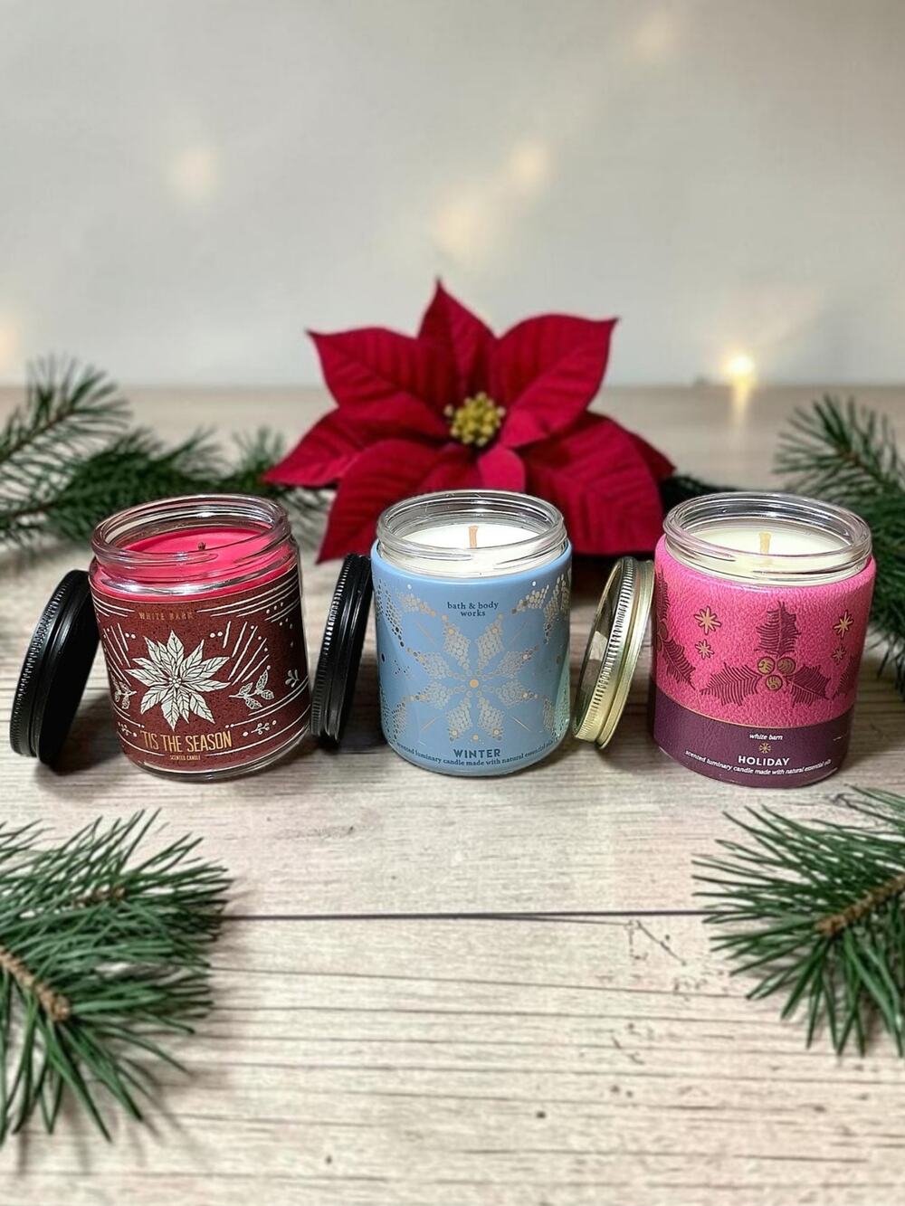 HOLIDAY HOME FRAGRANCE 3-PIECE SINGLE WICK CANDLE SET BY BATH & BODY WORKS NEW